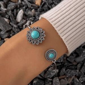 Western Boho Turquoise Flower Arm Cuff or Bracelet